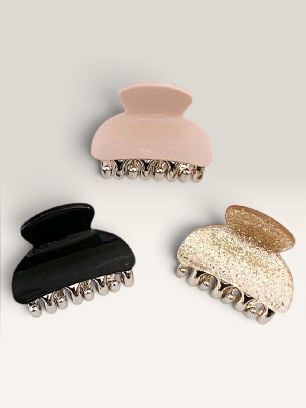 Mini Hairclip Set Glamorous Baby Pink Black & Gold Sparkle With Silver NWOT